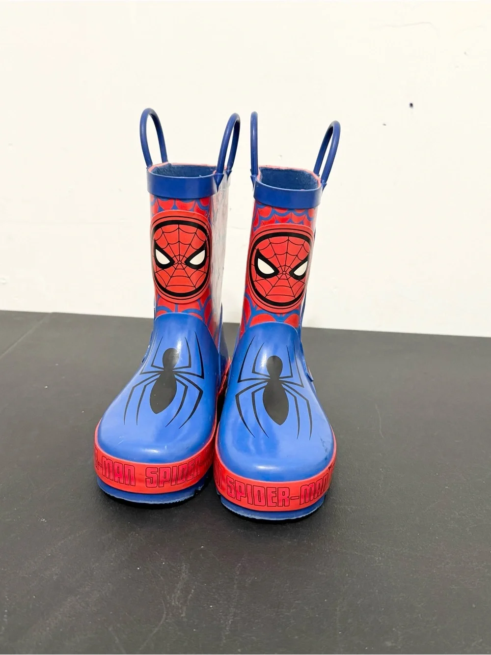 MARVEL Spider-Man Boys Blue Red Rain Boots Pull On Size 11-12